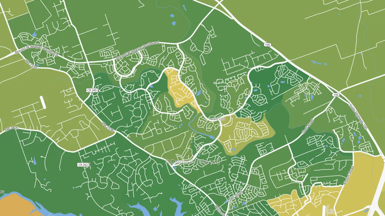 Sun City, Georgetown, TX Map of Theft Rates