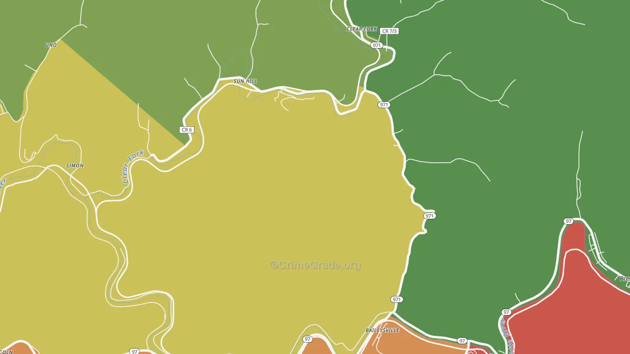 Sun Hill, WV Map of Theft Rates