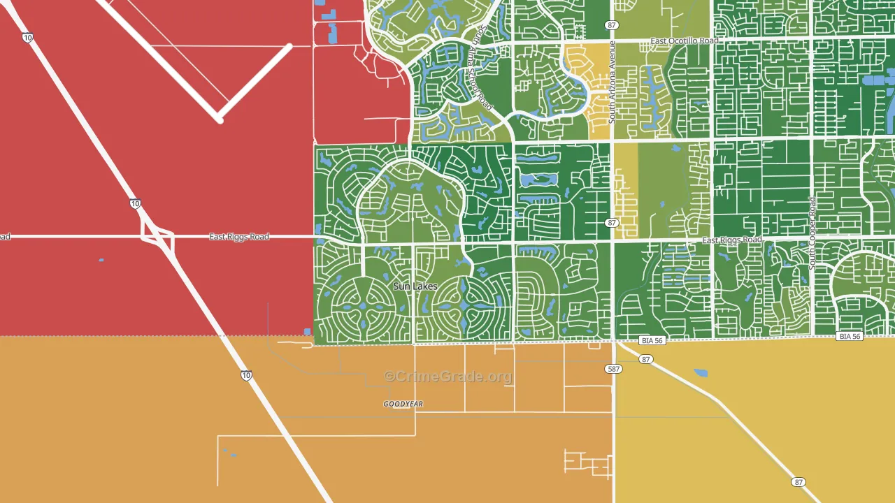 Sun Lakes, AZ Map of Theft Rates