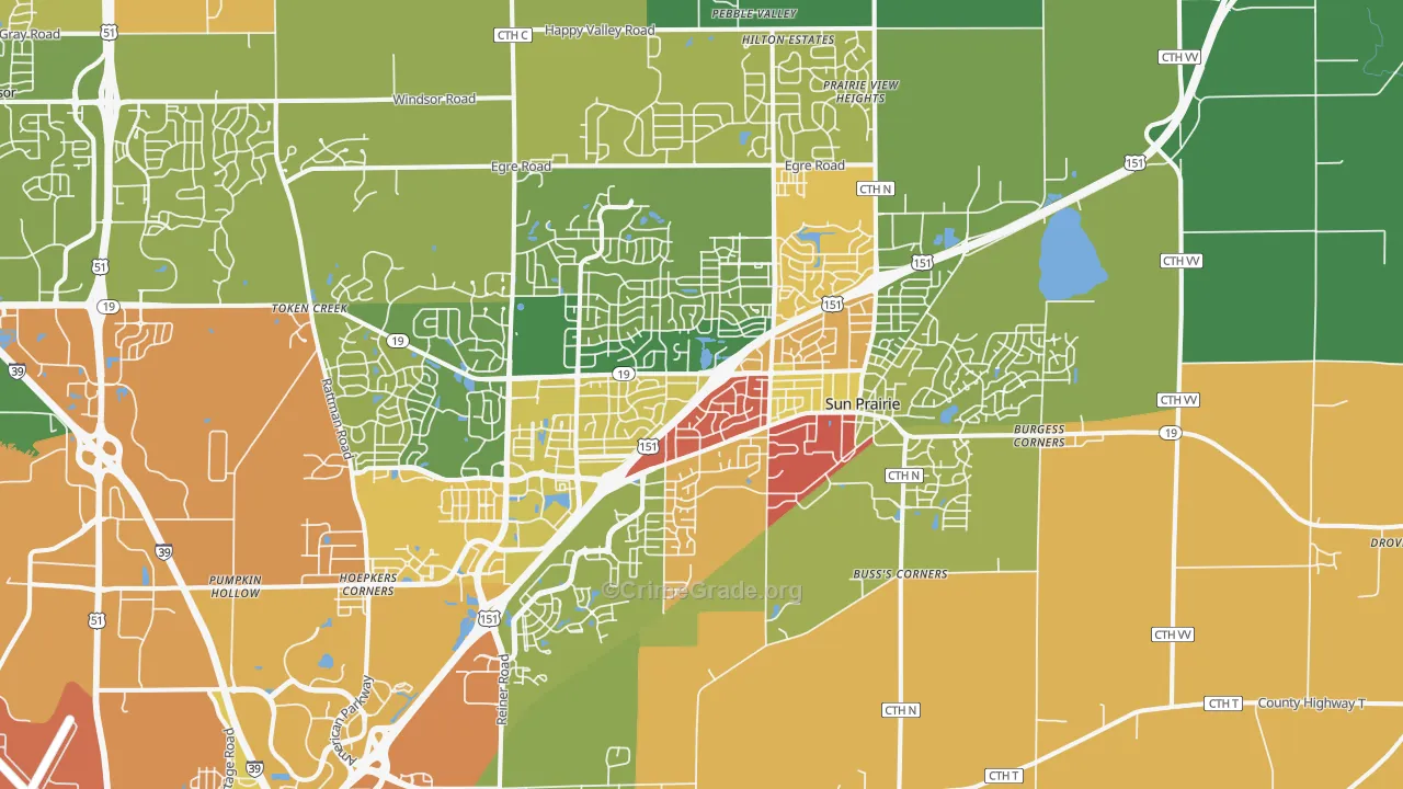 Sun Prairie, WI Map of Theft Rates