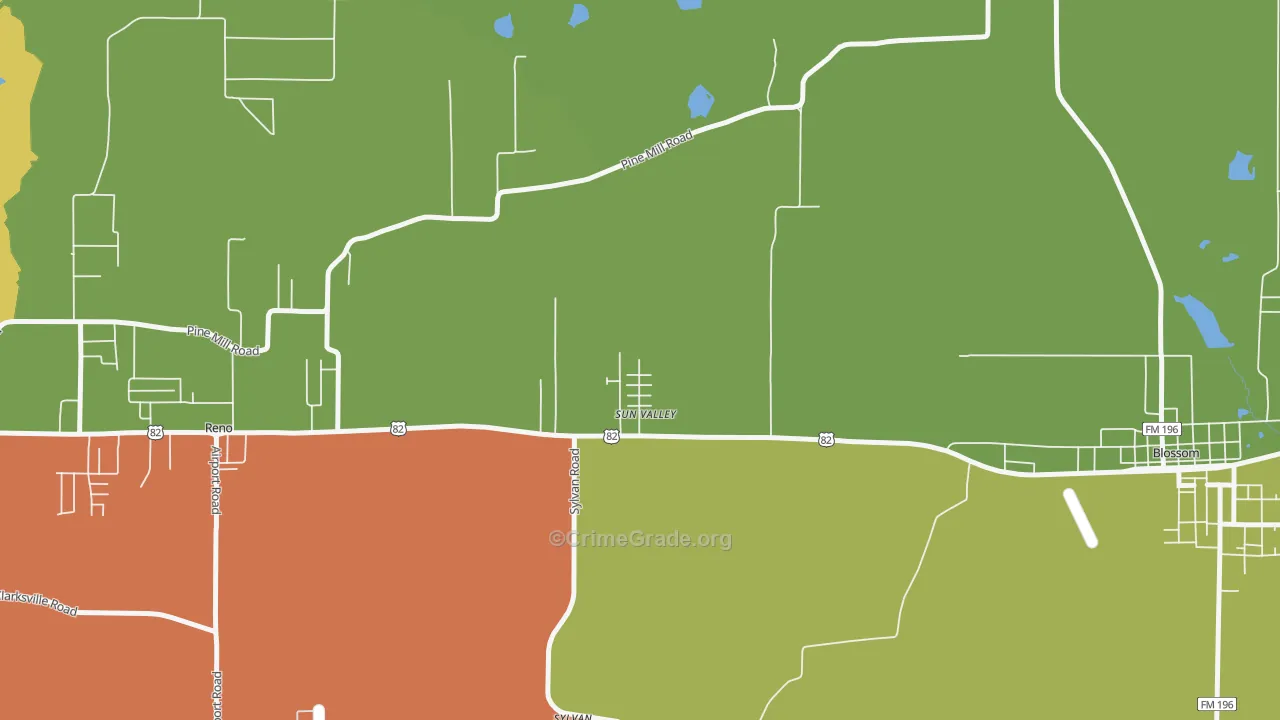 Sun Valley, TX Map of Theft Rates