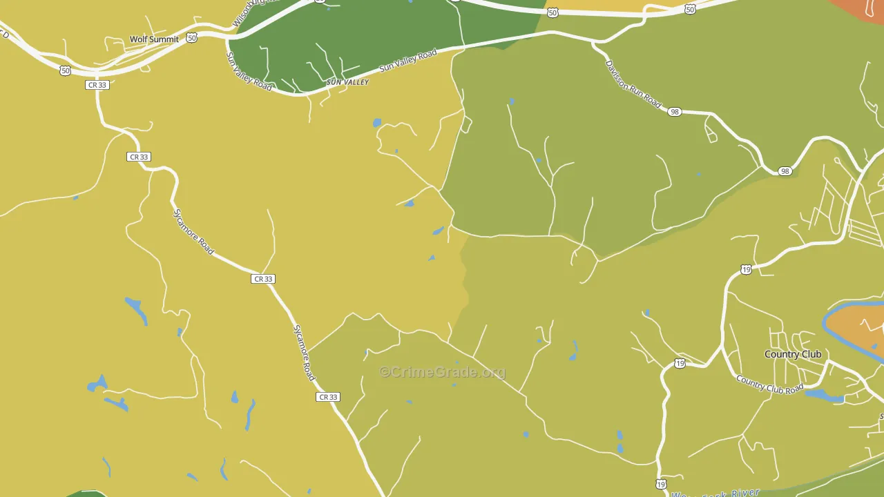 Sun Valley, WV Map of Theft Rates