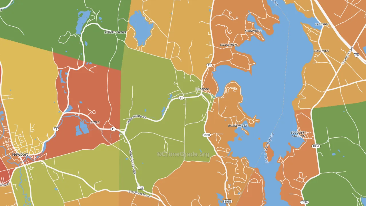 Sunapee, NH Map of Theft Rates