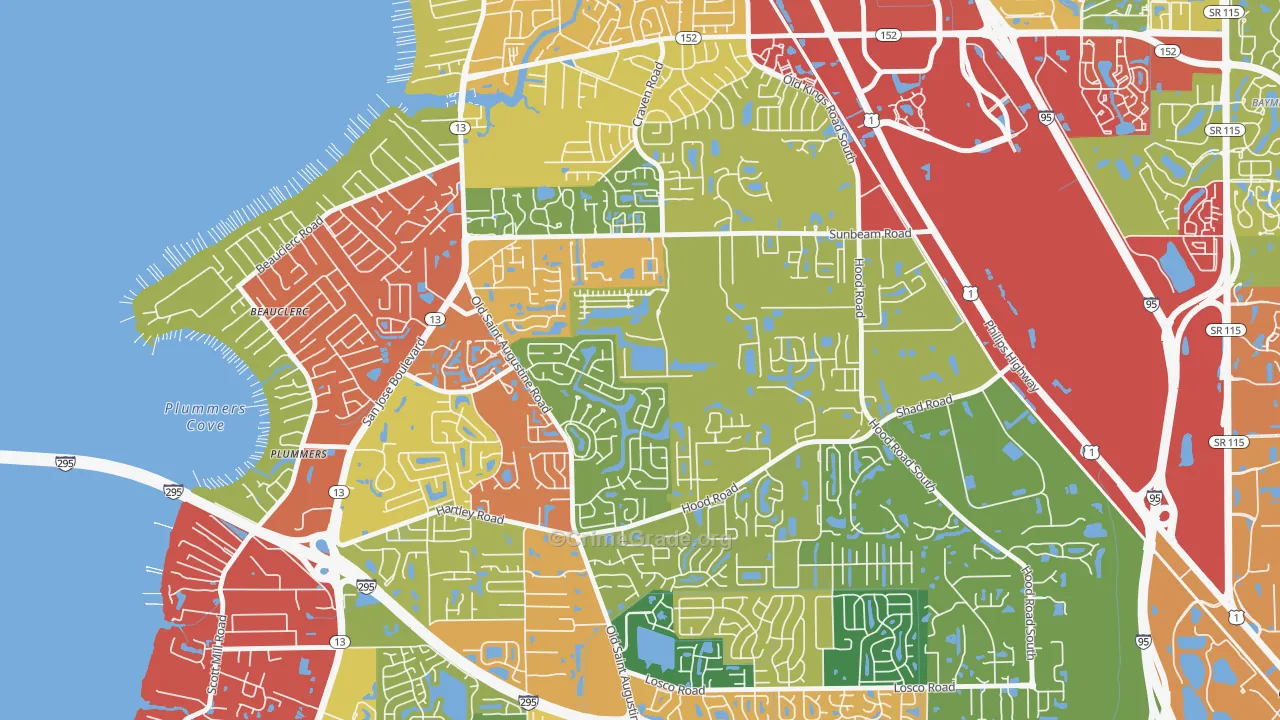 Sunbeam, Jacksonville, FL Map of Theft Rates