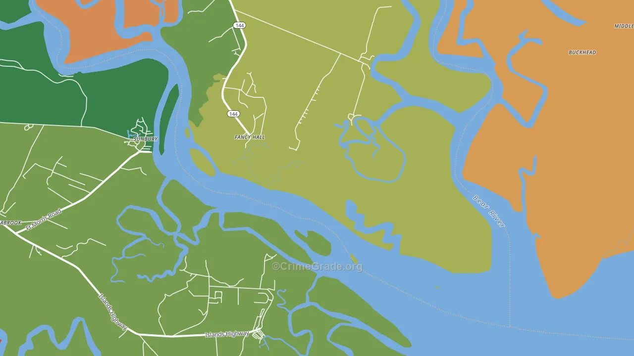 Sunbury, GA Map of Theft Rates