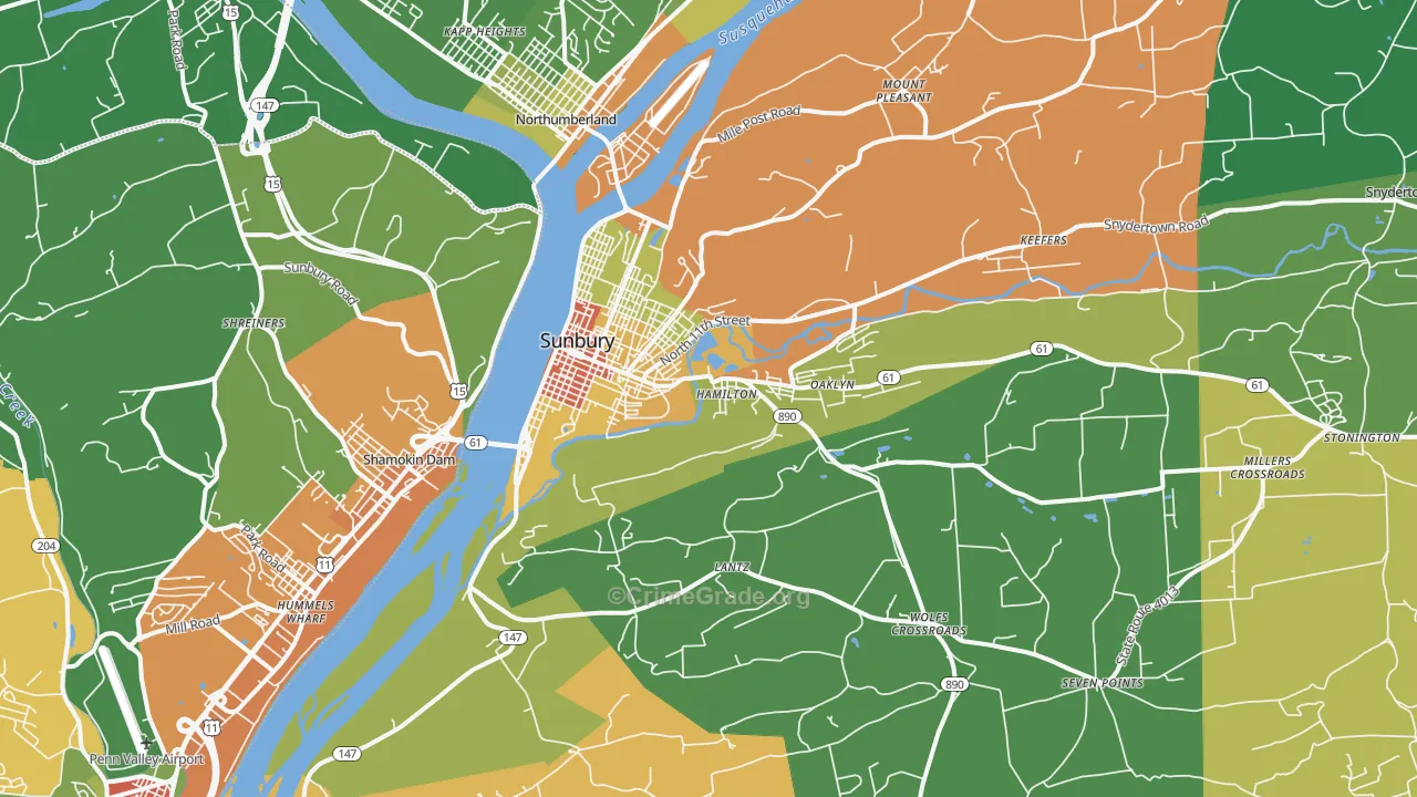 Sunbury, PA Map of Theft Rates
