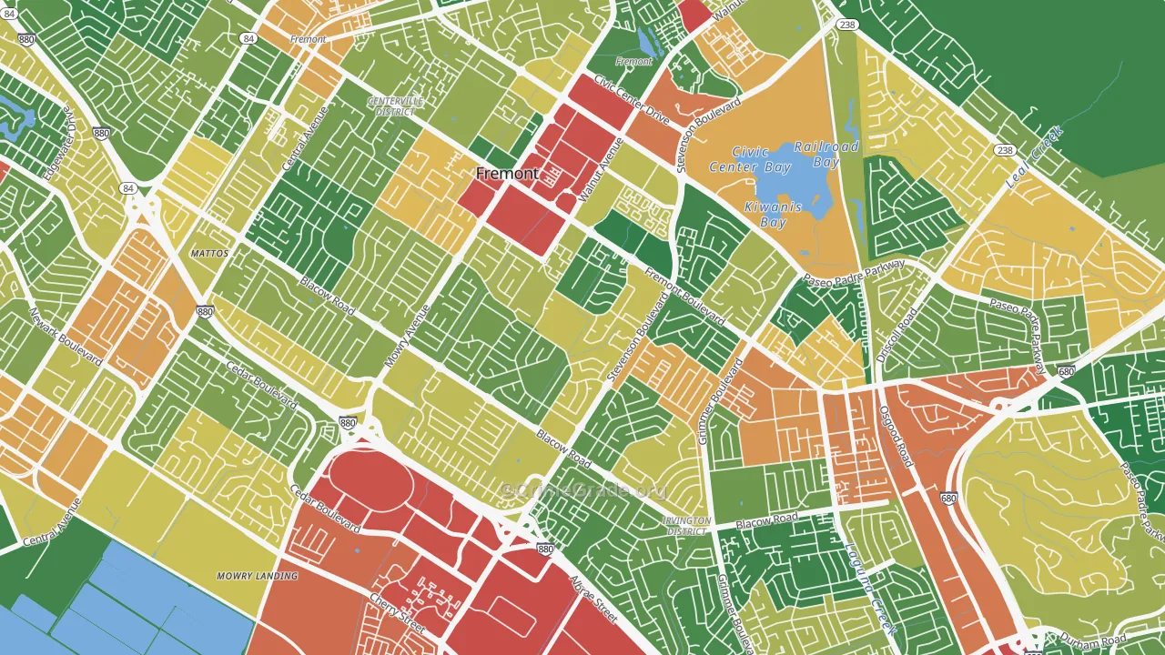 Sundale, Fremont, CA Map of Theft Rates