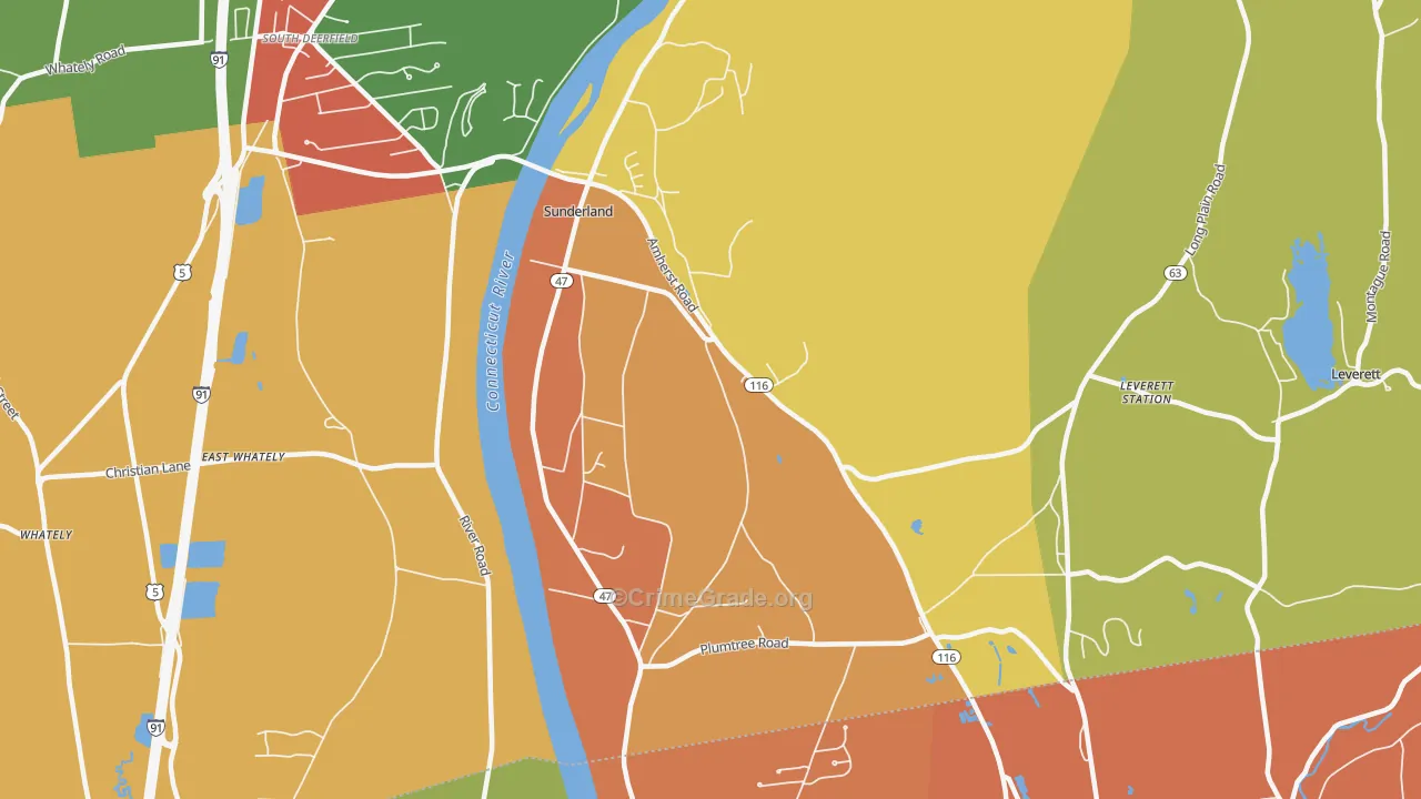 Sunderland, MA Map of Theft Rates