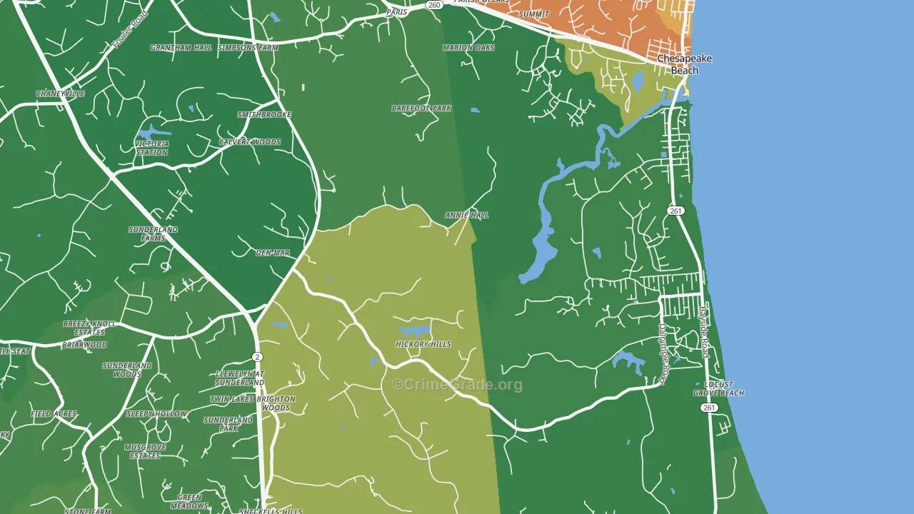 Sunderland, MD Map of Theft Rates