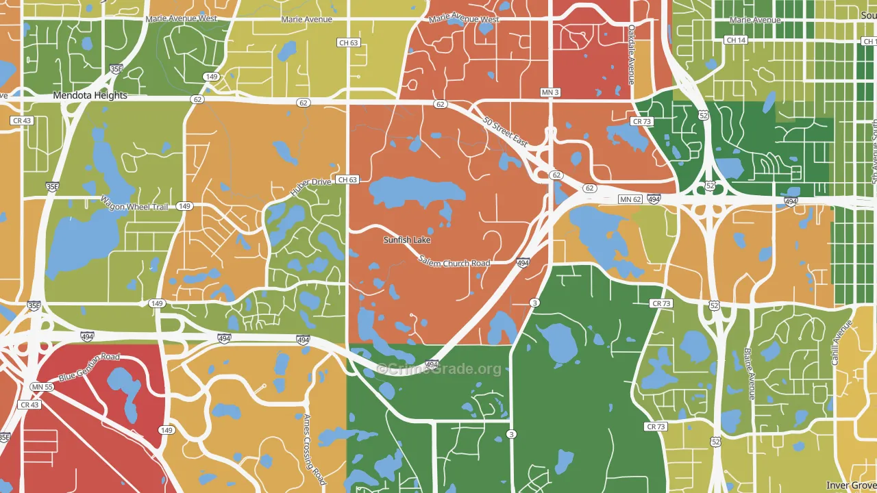 Sunfish Lake, MN Map of Theft Rates