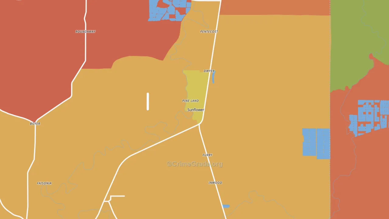 Sunflower, MS Map of Theft Rates