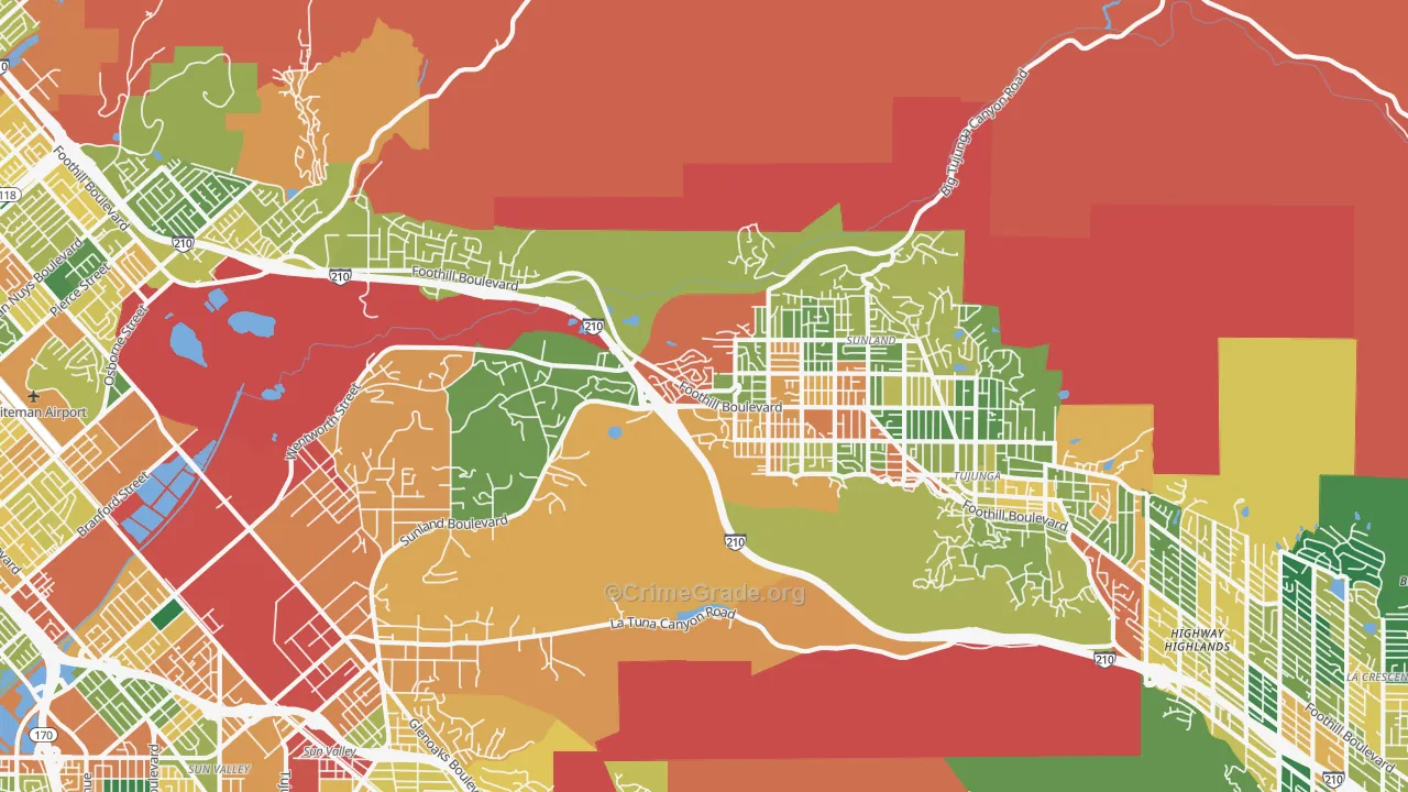 Sunland, CA Map of Theft Rates
