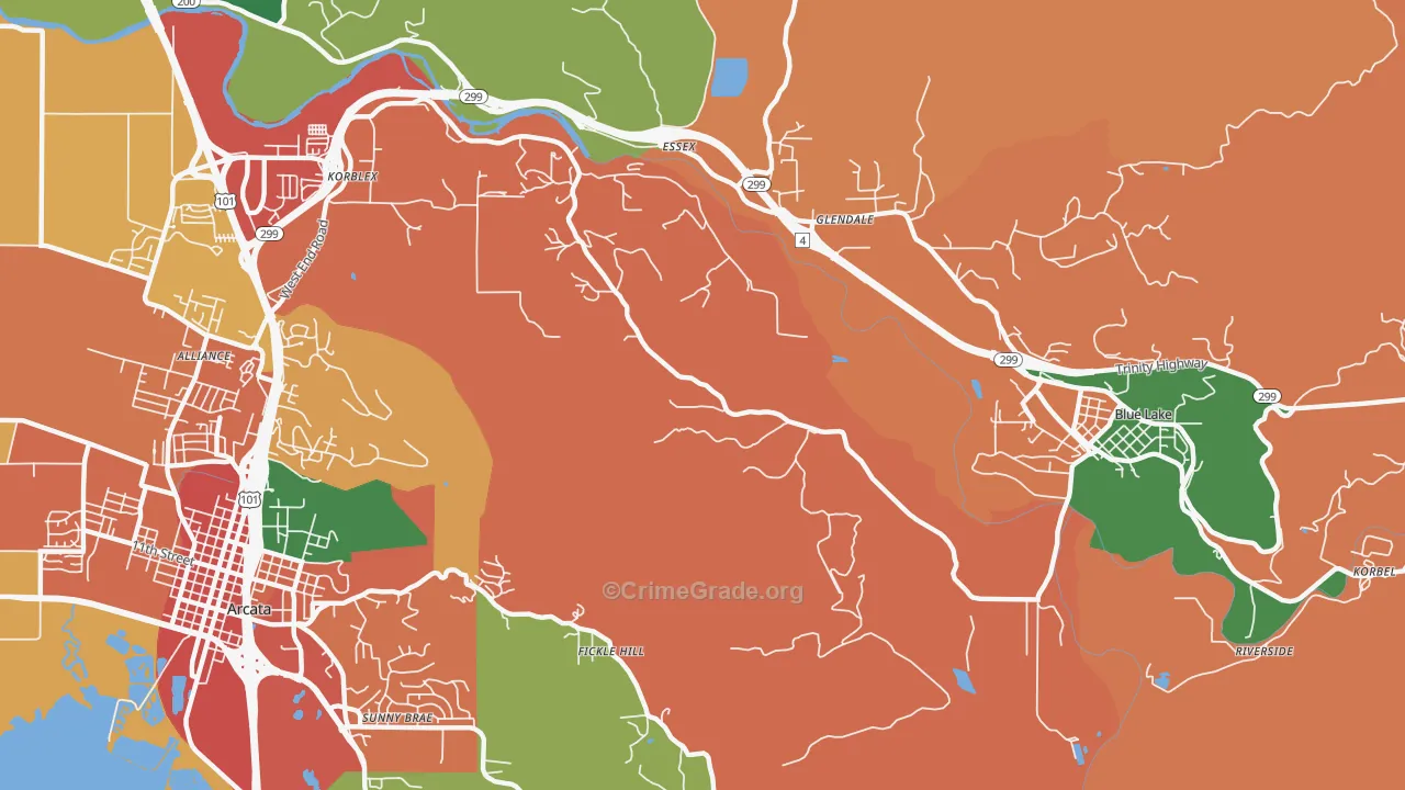 Sunny Brae, CA Map of Theft Rates