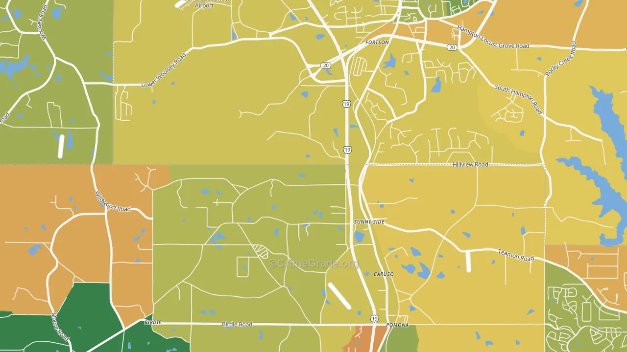Sunny Side, GA Map of Theft Rates