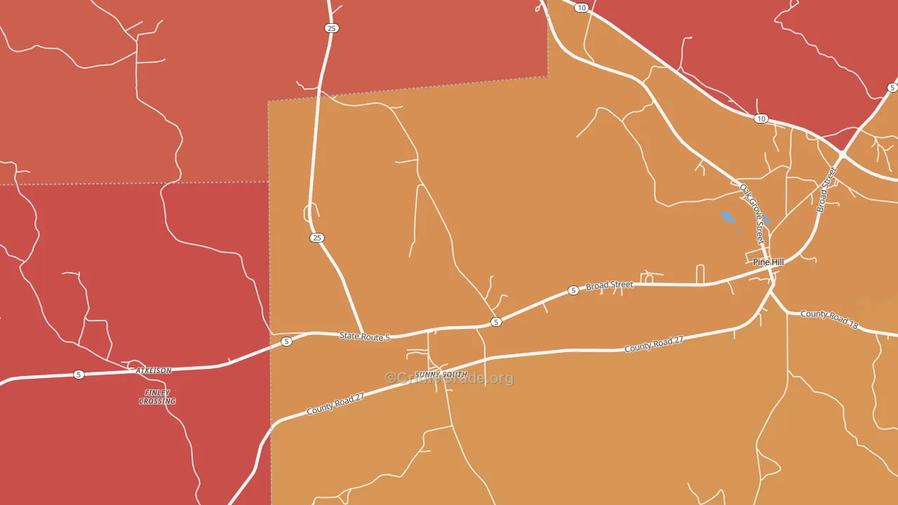 Sunny South, AL Map of Theft Rates