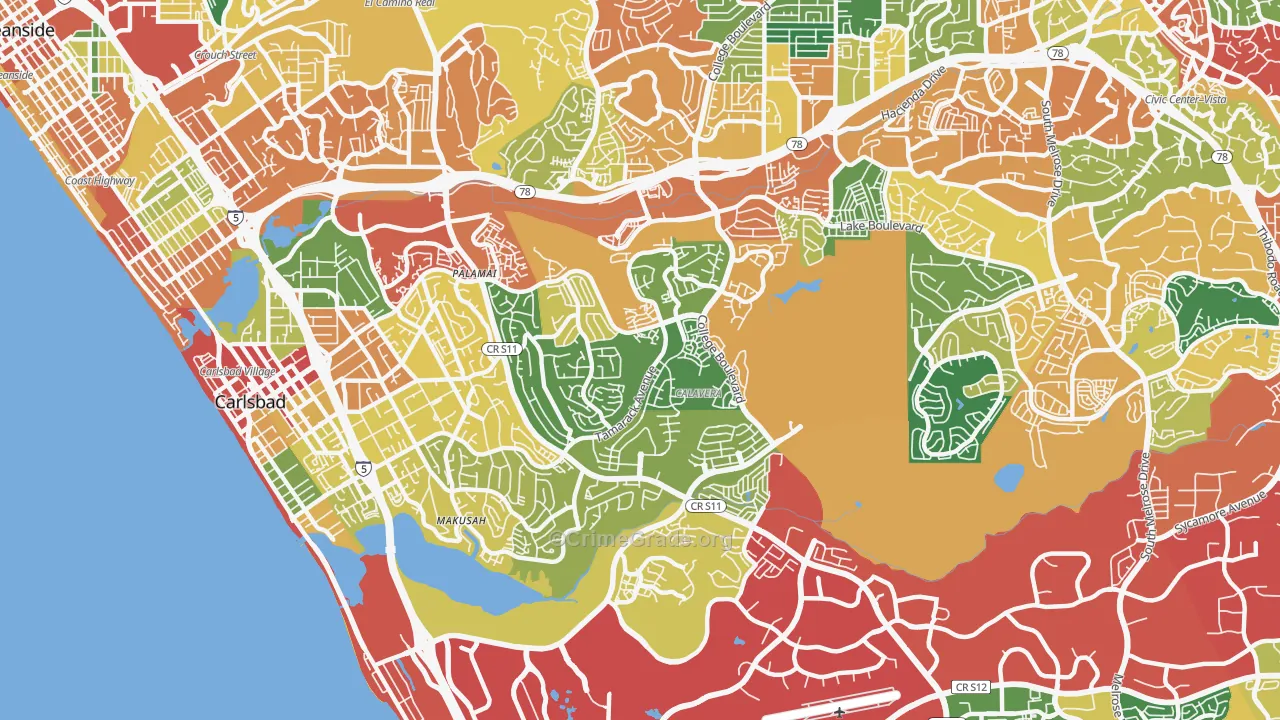 Sunny Vista, CA Map of Theft Rates