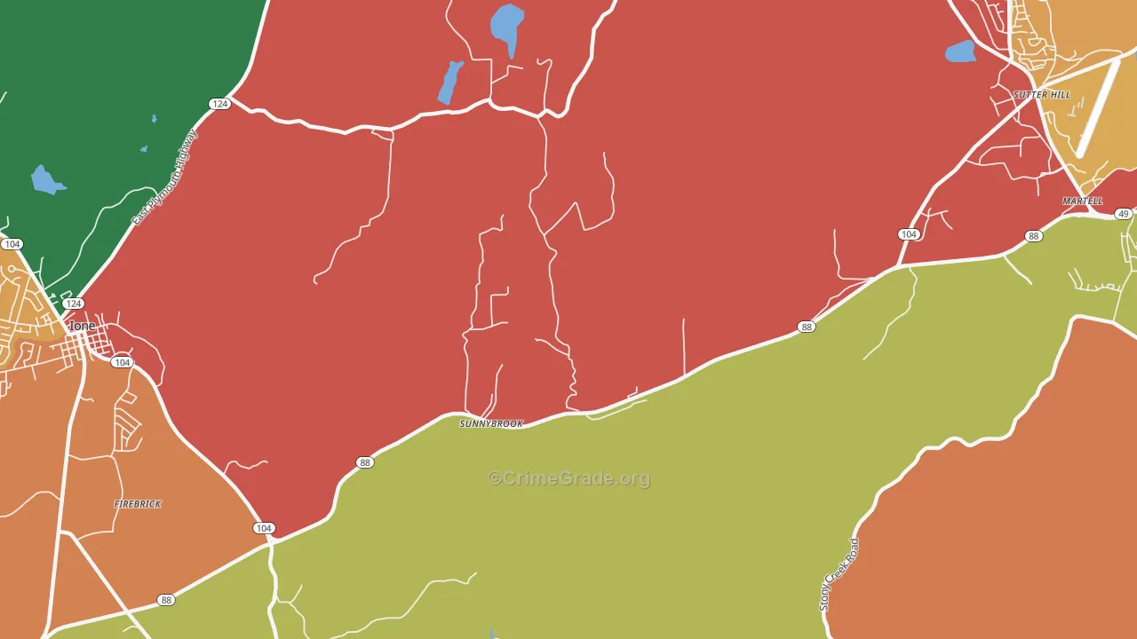 Sunnybrook, CA Map of Theft Rates