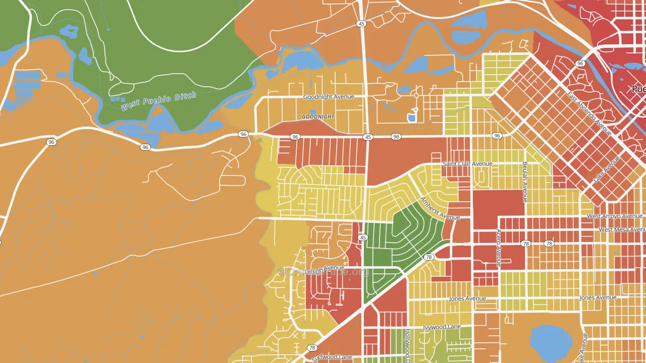 Sunnyheights, Pueblo, CO Map of Theft Rates