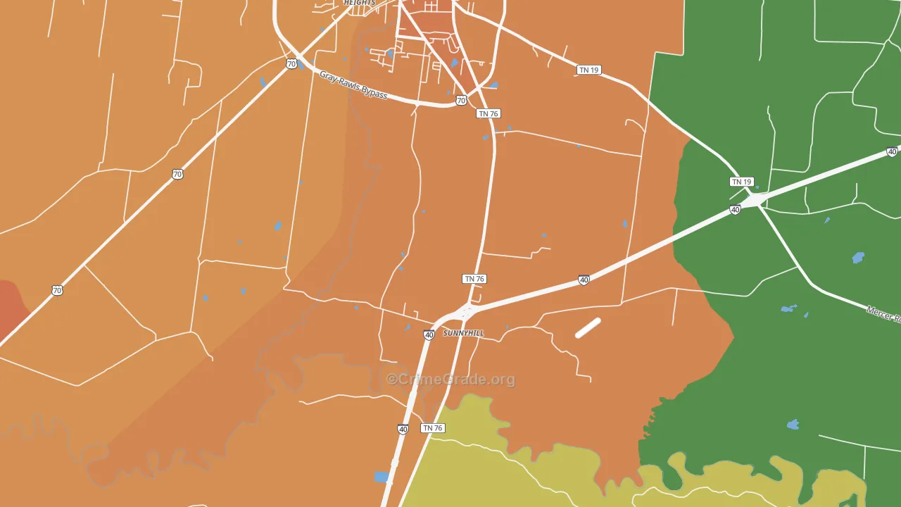 Sunnyhill, TN Map of Theft Rates