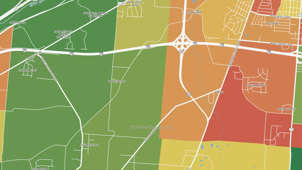 Sunnyland, OH Map of Theft Rates