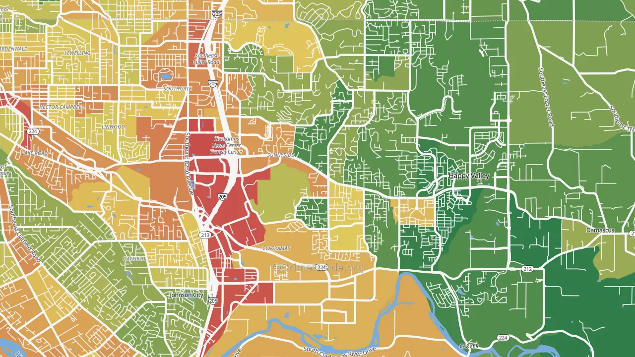 Sunnyside, Clackamas, OR Map of Theft Rates