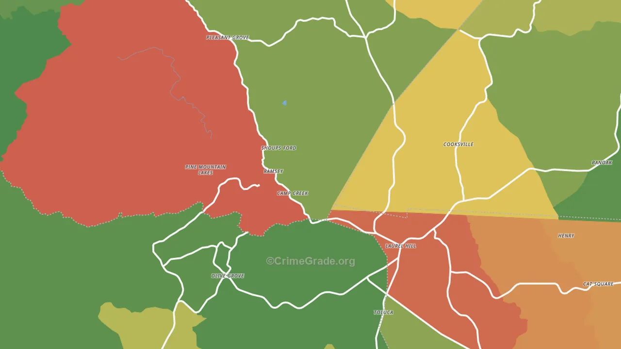 Sunnyside, NC Map of Theft Rates
