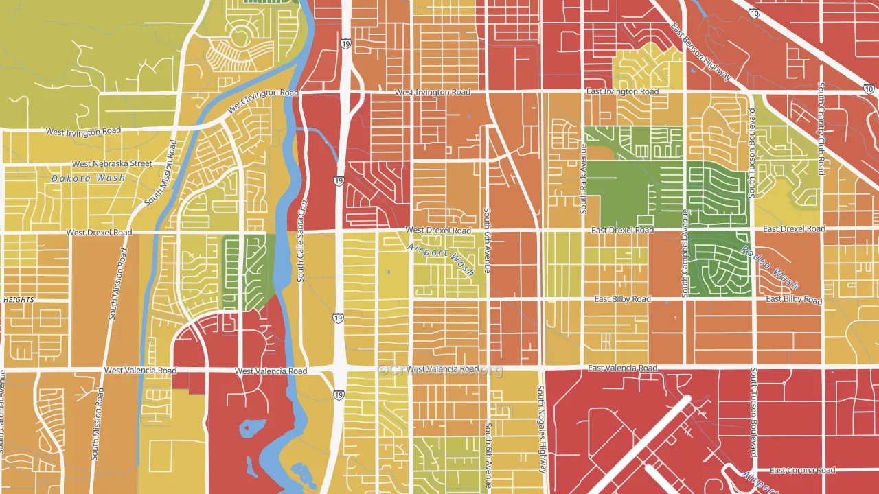 Sunnyside, Tucson, AZ Map of Theft Rates
