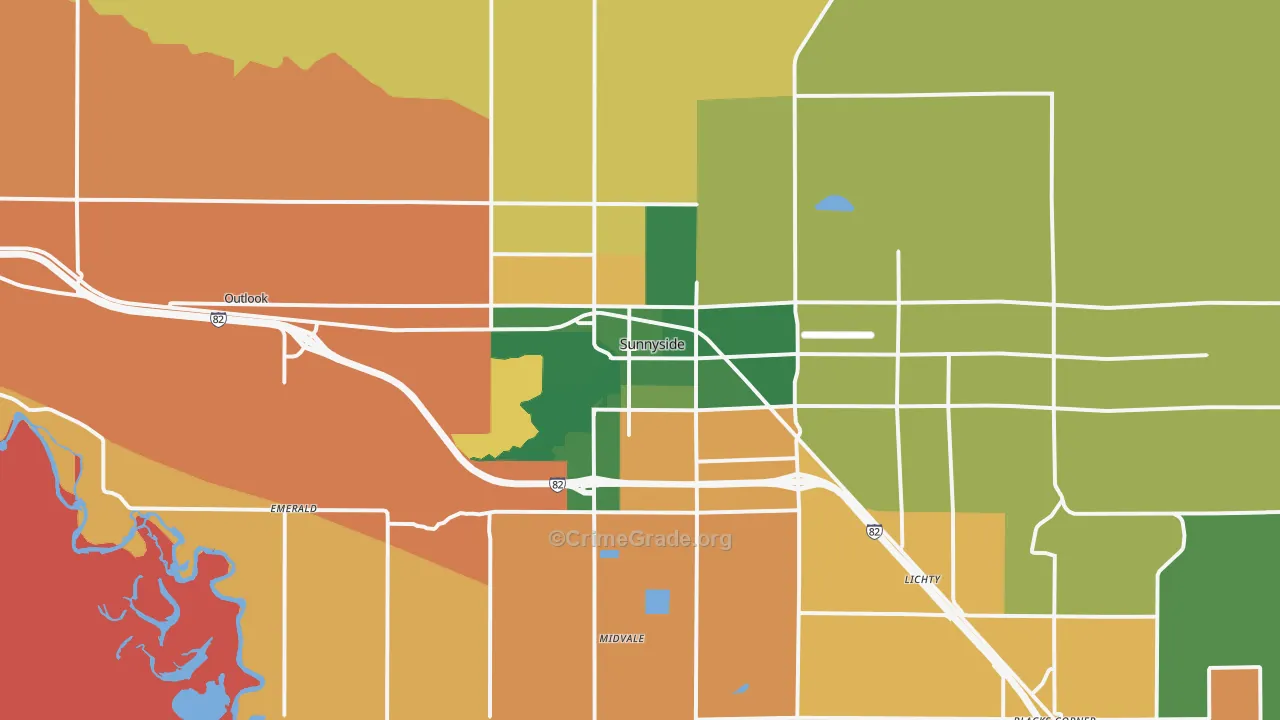 Sunnyside, WA Map of Theft Rates
