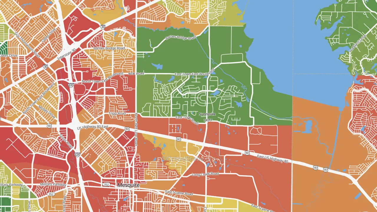 Sunnyvale, TX Map of Theft Rates