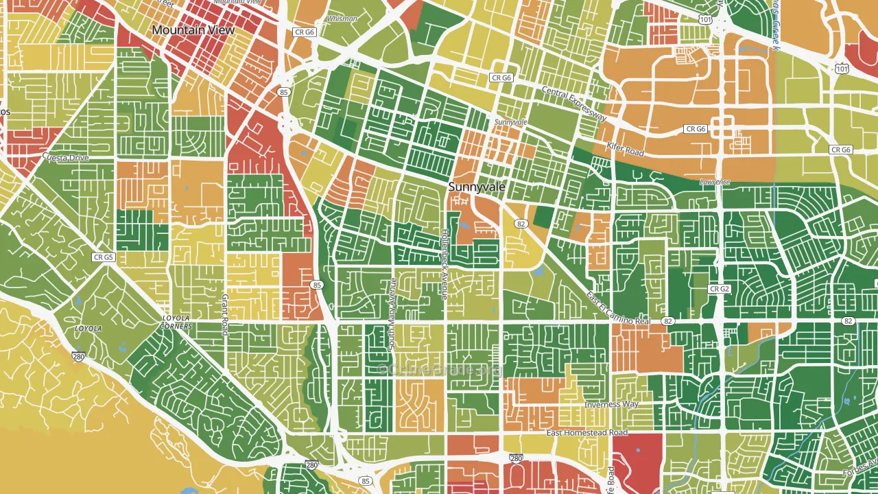 Sunnyvale West, Sunnyvale, CA Map of Theft Rates