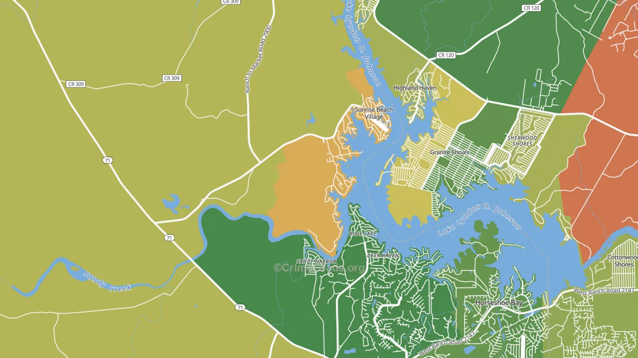 Sunrise Beach Village, TX Map of Theft Rates