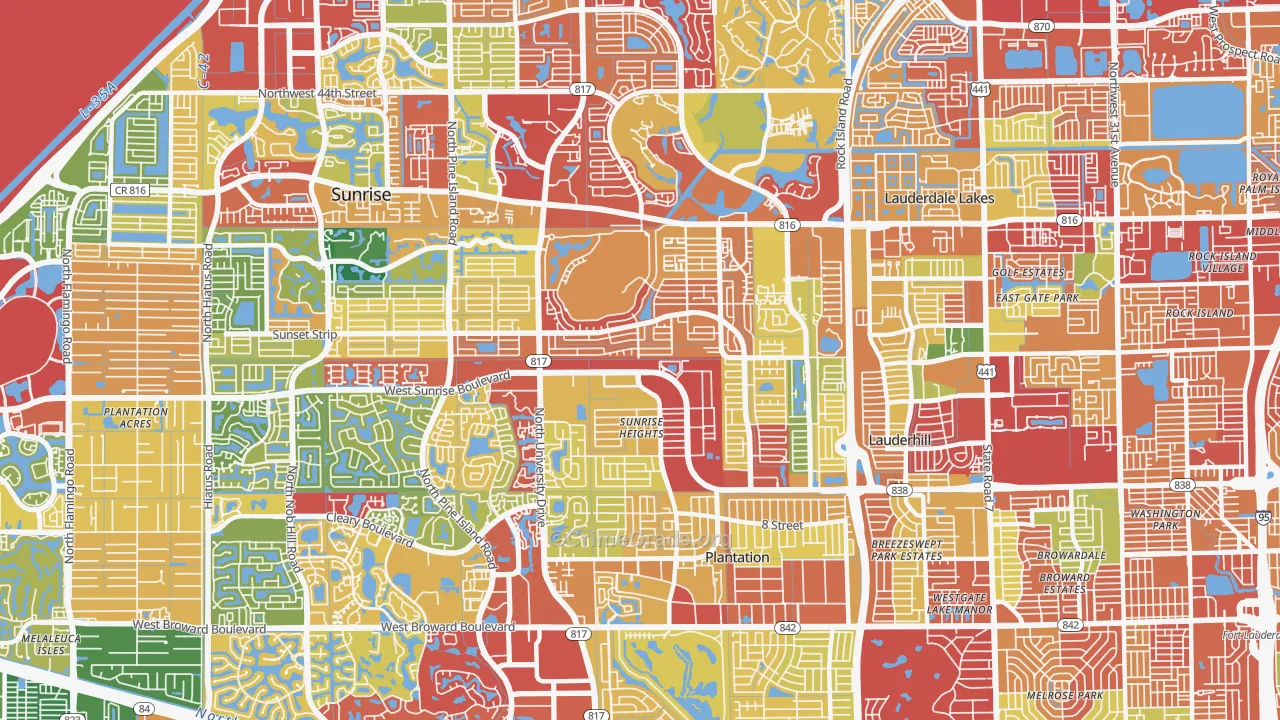 Sunrise Golf Village East, Sunrise, FL Map of Theft Rates