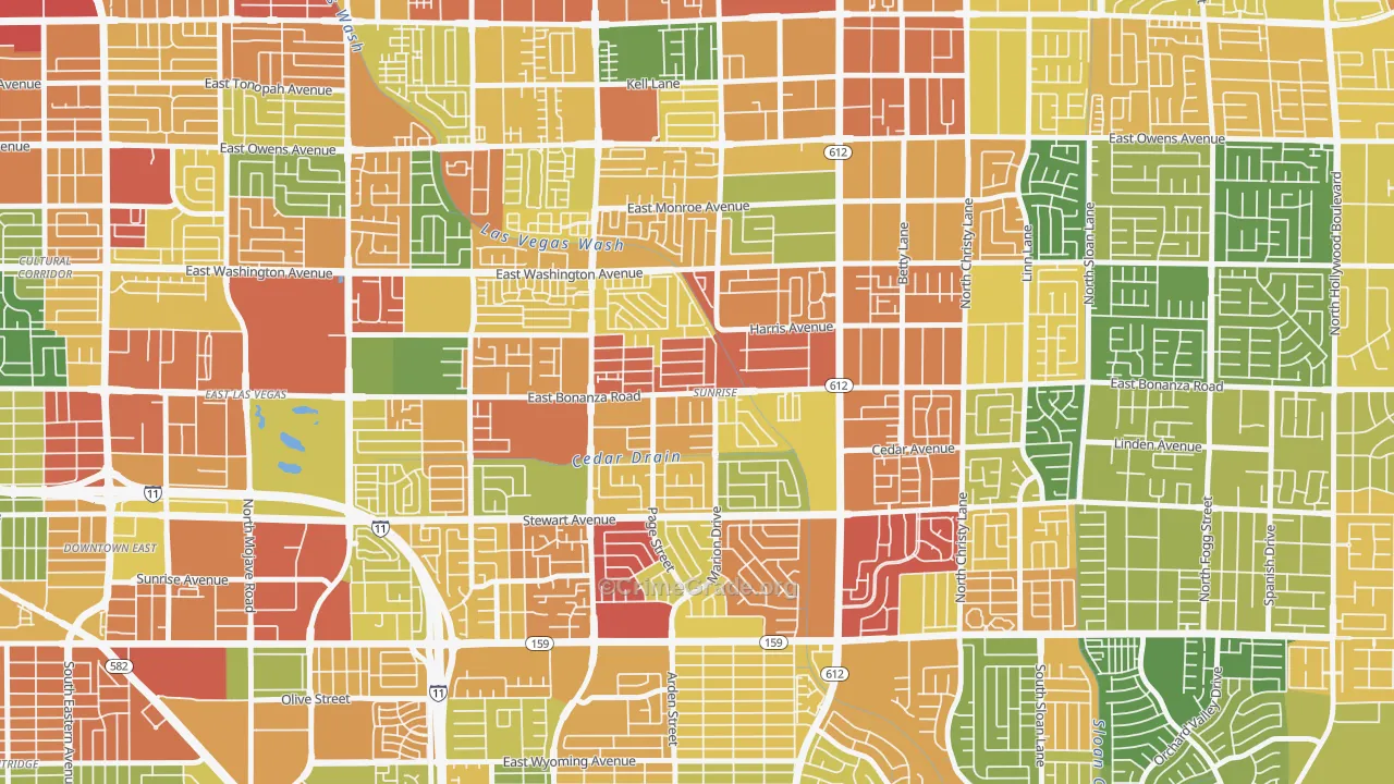 Sunrise, Las Vegas, NV Map of Theft Rates