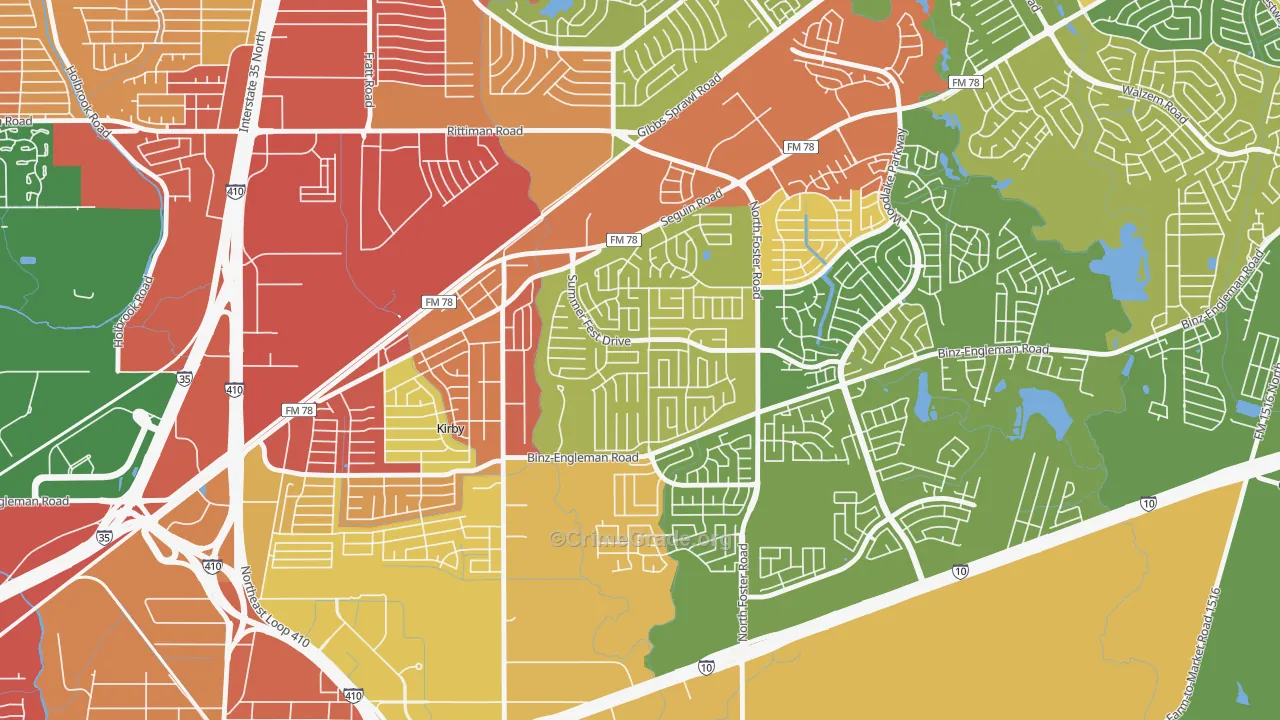 Sunrise, San Antonio, TX Map of Theft Rates