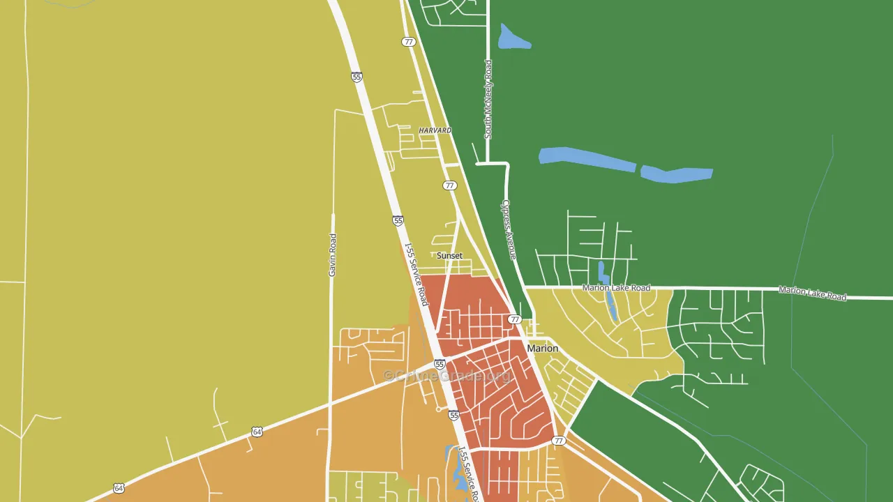 Sunset, AR Map of Theft Rates