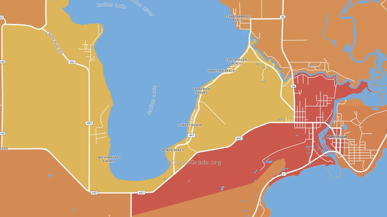 Sunset Beach, MI Map of Theft Rates