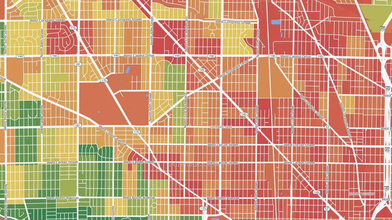 Sunset Heights, Milwaukee, WI Map of Theft Rates