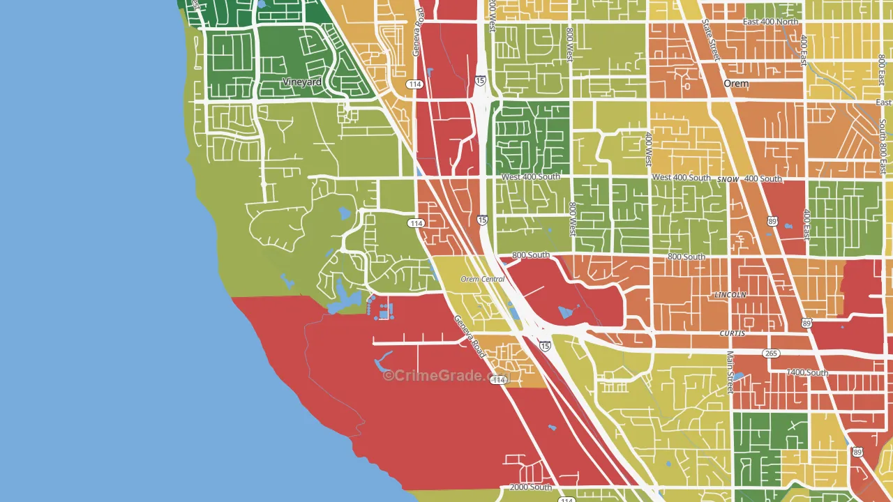 Sunset Heights, Orem, UT Map of Theft Rates