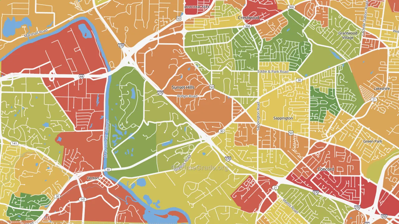 Sunset Hills, MO Map of Theft Rates
