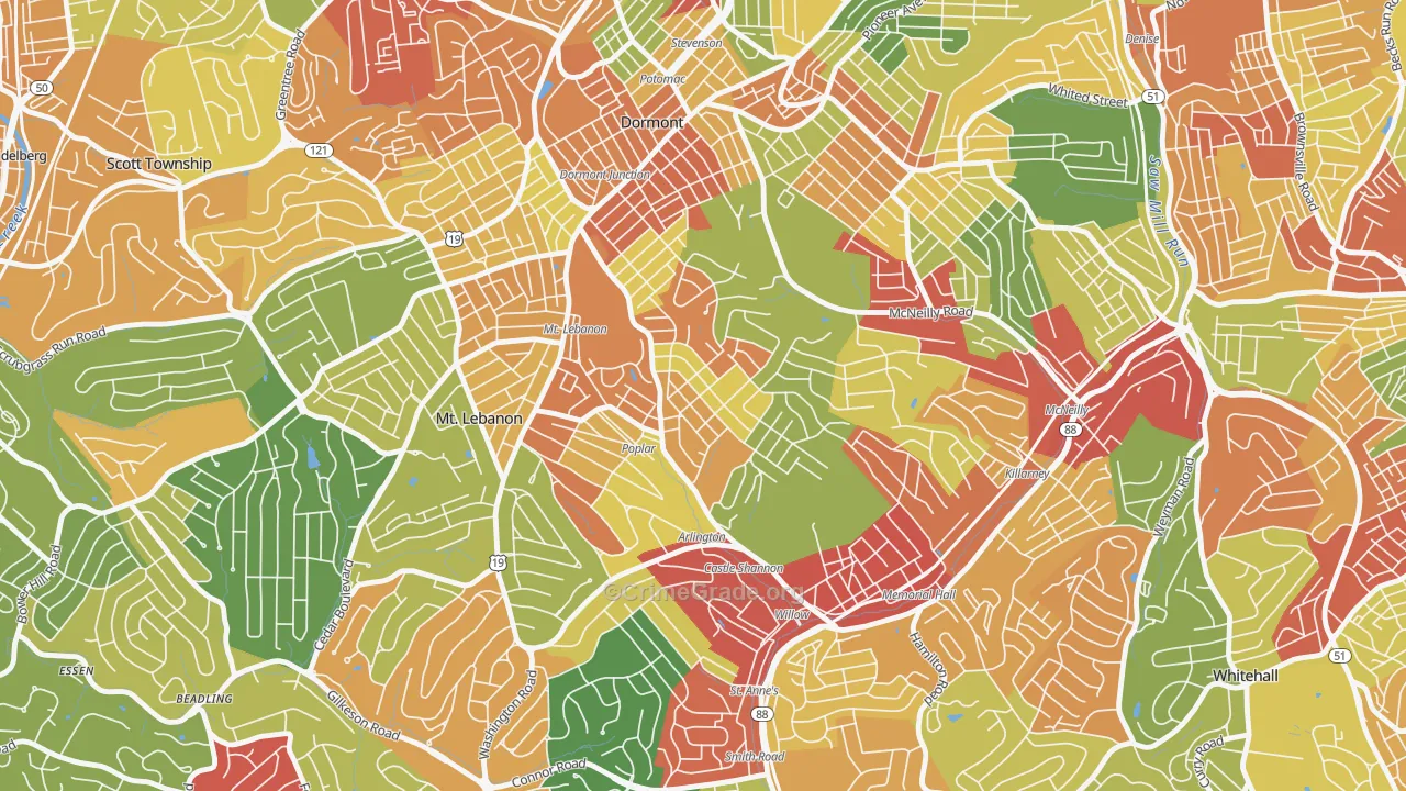 Sunset Hills, Pittsburgh, PA Map of Theft Rates