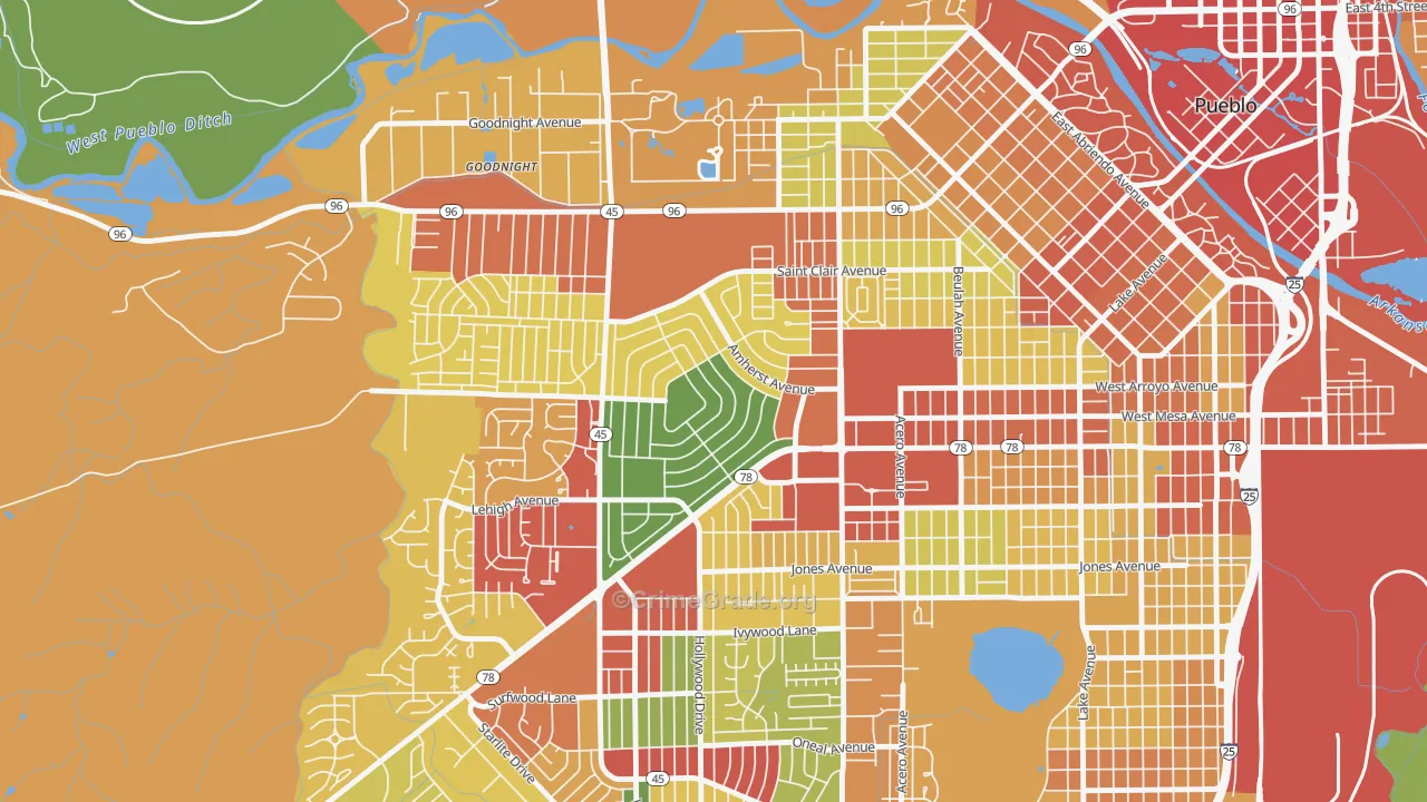 Sunset, Pueblo, CO Map of Theft Rates