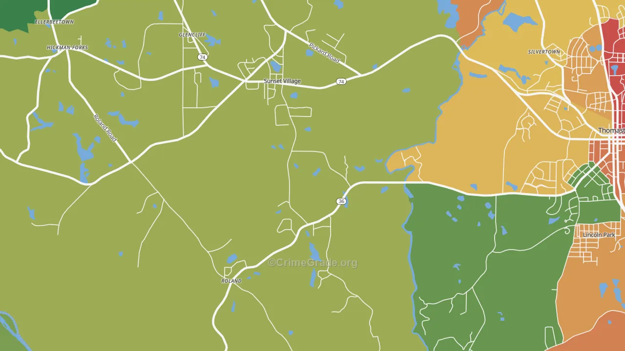 Sunset Village, GA Map of Theft Rates