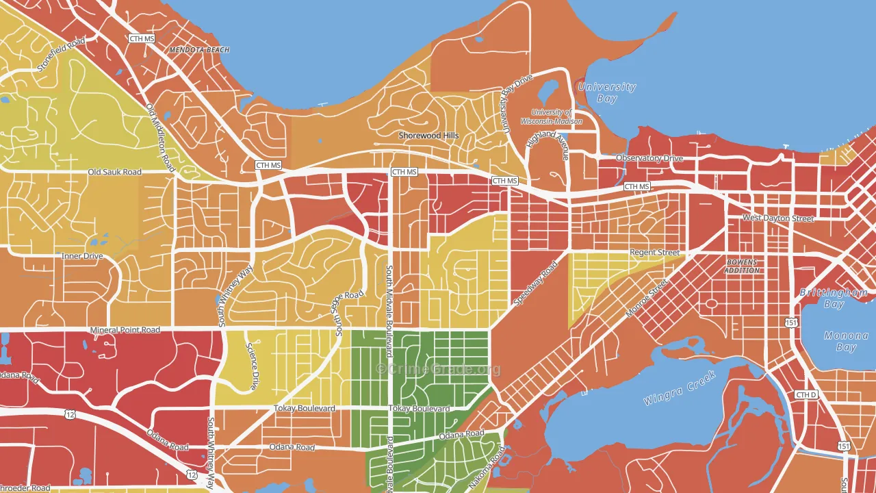 Sunset Village, Madison, WI Map of Theft Rates