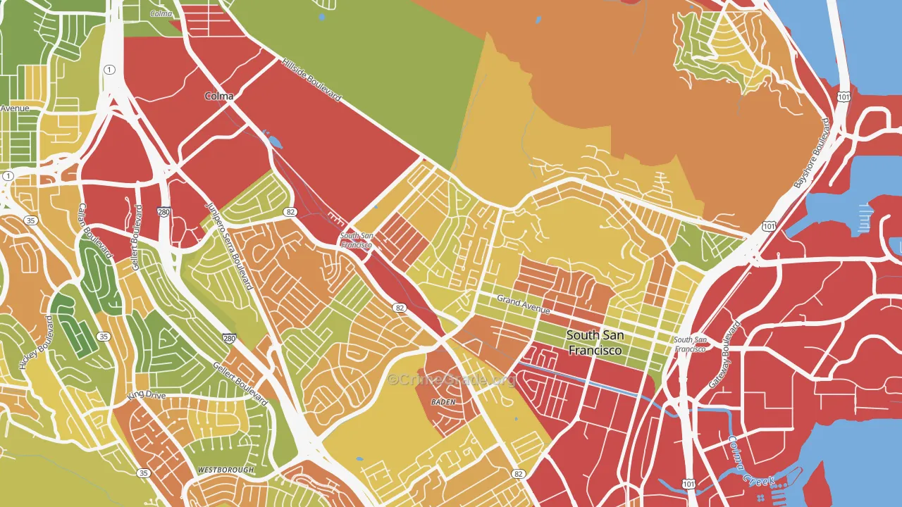 Sunshine Gardens, South San Francisco, CA Map of Theft Rates