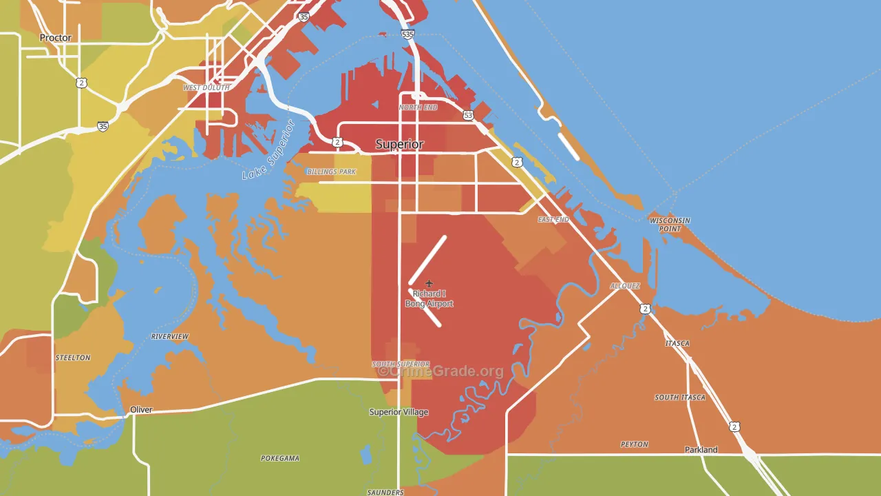 Superior, WI Map of Theft Rates