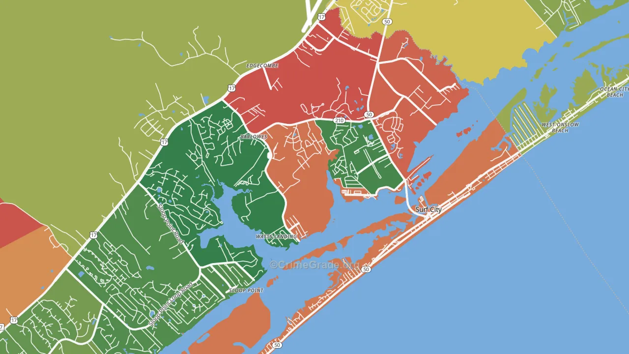 Surf City, NC Map of Theft Rates