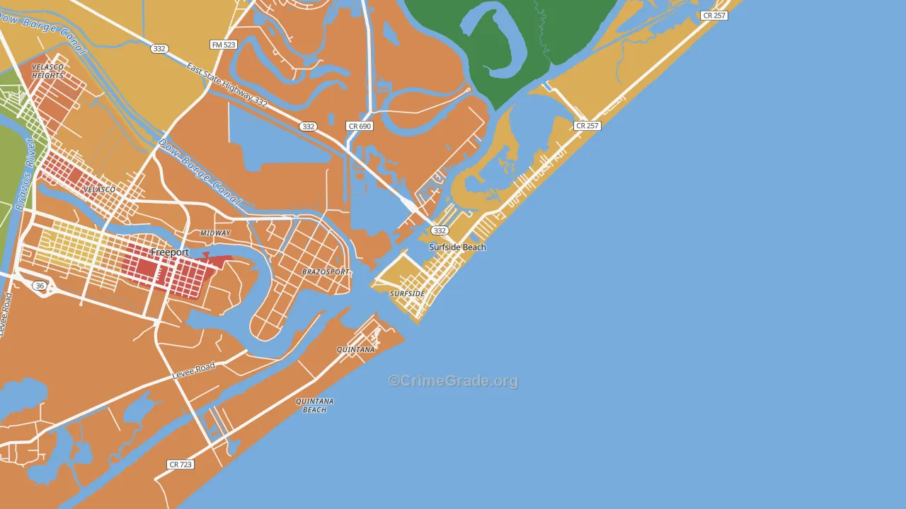 Surfside Beach, TX Map of Theft Rates