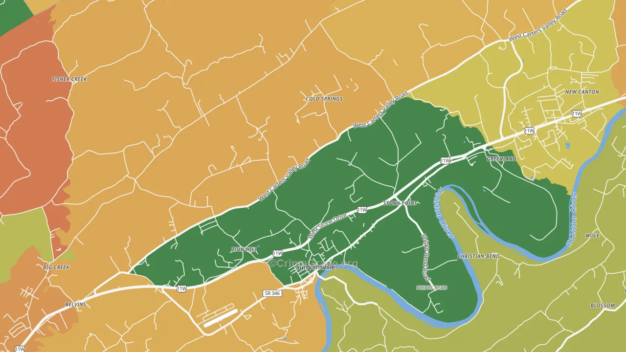 Surgoinsville, TN Map of Theft Rates