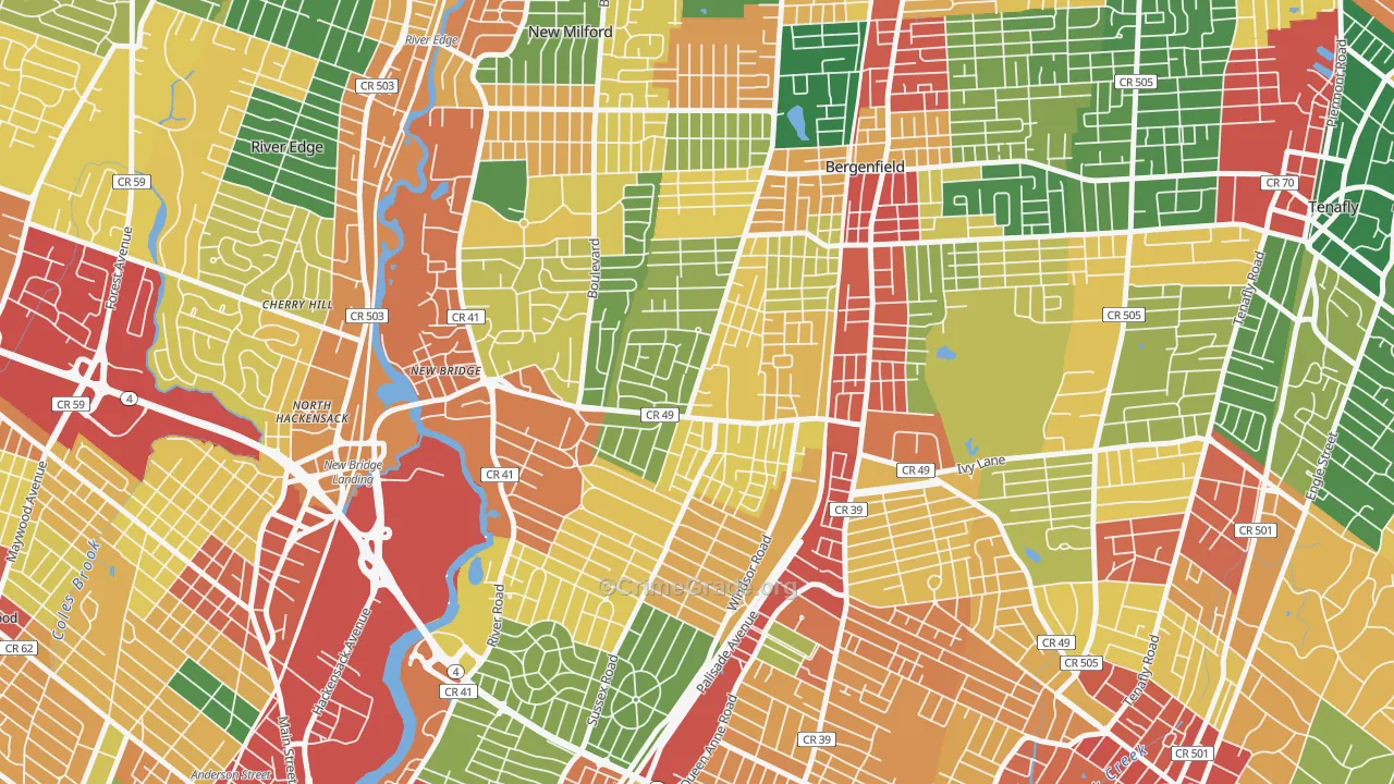 Surrey Lane, Bergenfield, NJ Map of Theft Rates
