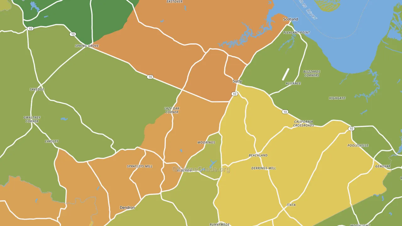 Surry County, VA Map of Theft Rates